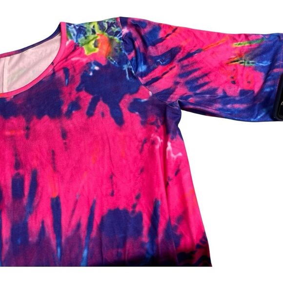 Vibrant Pink Tie-Dye Short Sleeve Dress - Picture 4 of 10